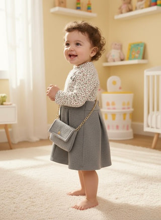 Floral & Grey Two-Piece Style Dress with Matching Purse