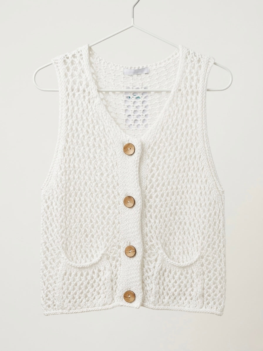 White Crochet Knit Vest