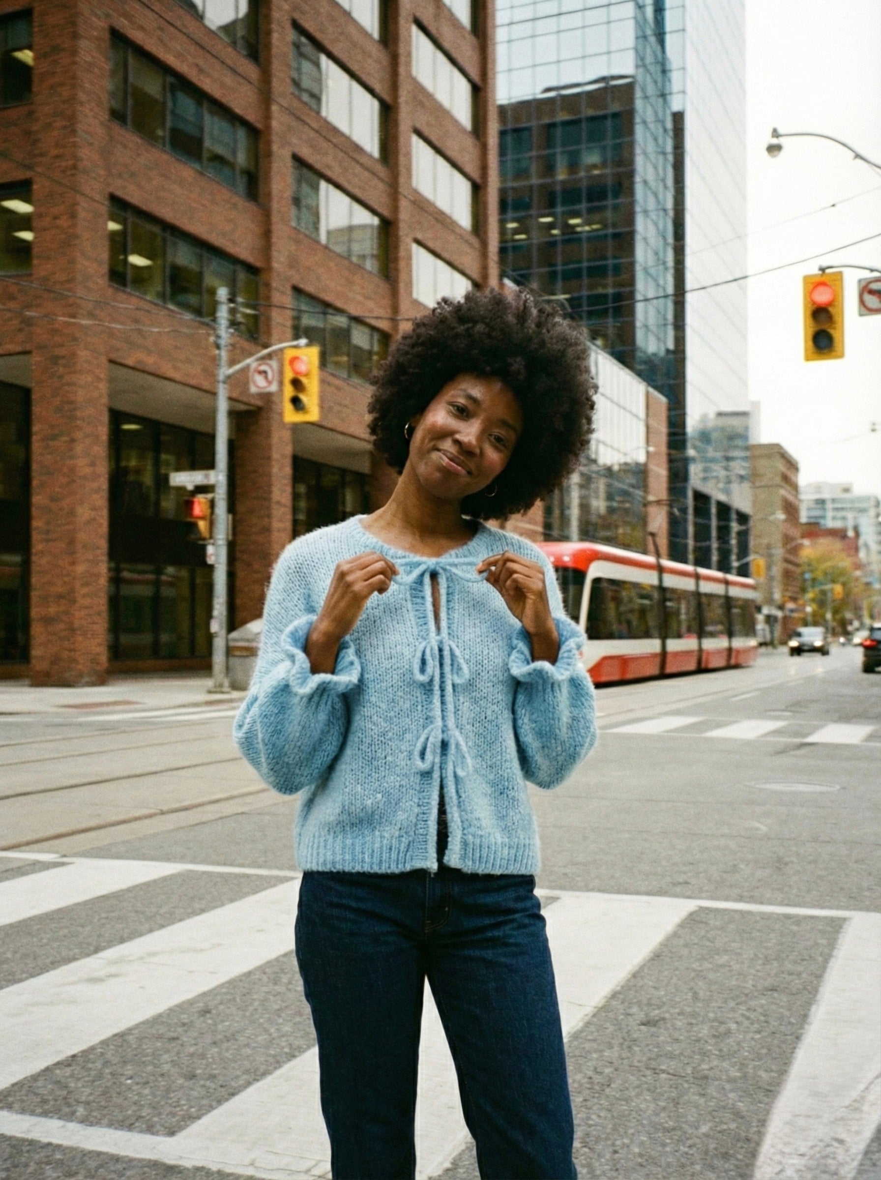 The Coquette Tie-Front Cardigan- Powder Blue
