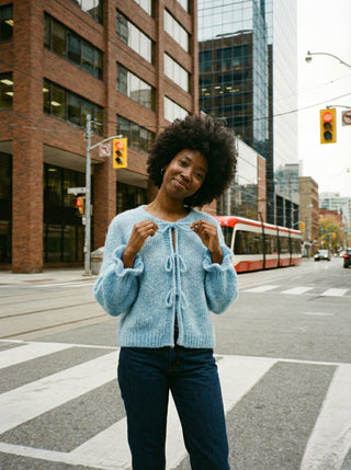 The Coquette Tie-Front Cardigan- Powder Blue