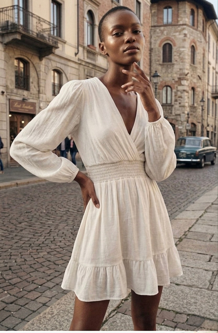 Silk-Blend Smocked Waist Mini Dress