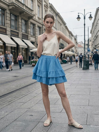 The Daydreamer Ruffled Skort- Blue