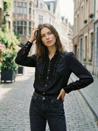 The Noir Victorian Ruffle Blouse- Black