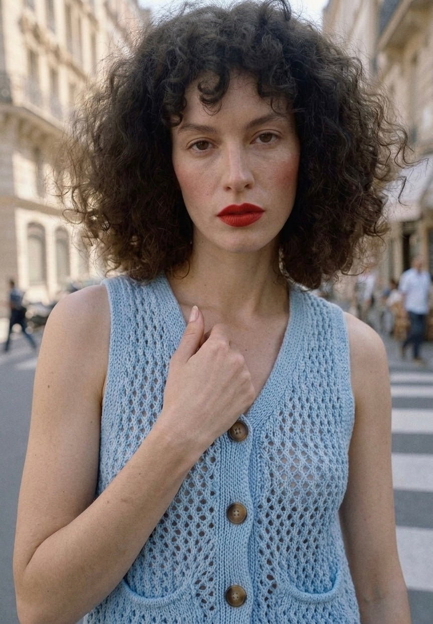 Sky Blue Crochet Knit Vest
