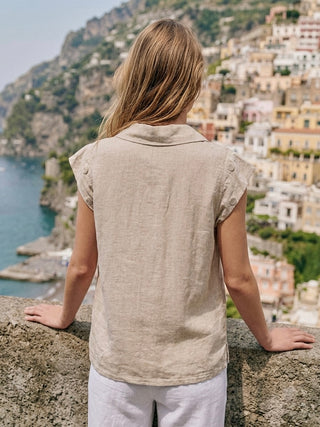 Italian Linen Button-Down Top- Oatmeal