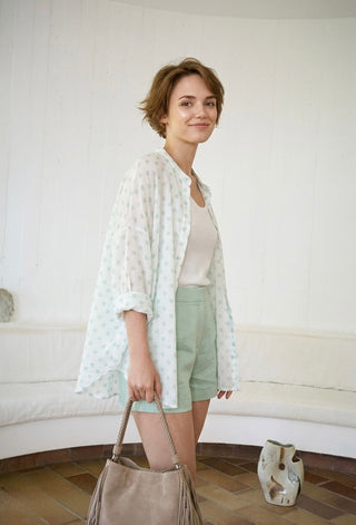 The Celeste Polka Dot Over shirt- Green