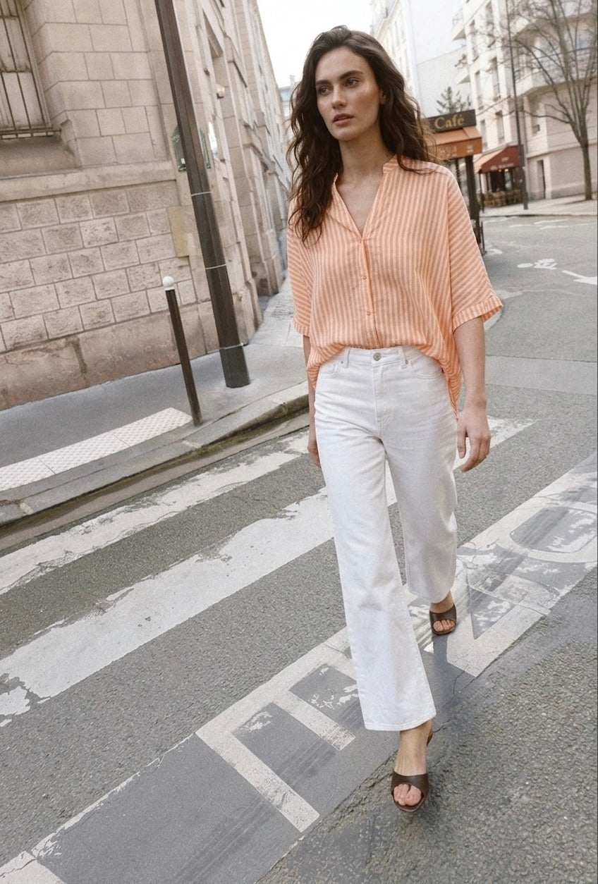THE STRIPED RESORT SHIRT- APRICOT