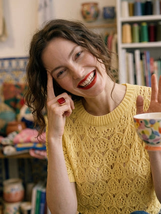 Italian Pointelle Knit Short-Sleeve Round Neck Sweater- Buttercup Yellow.