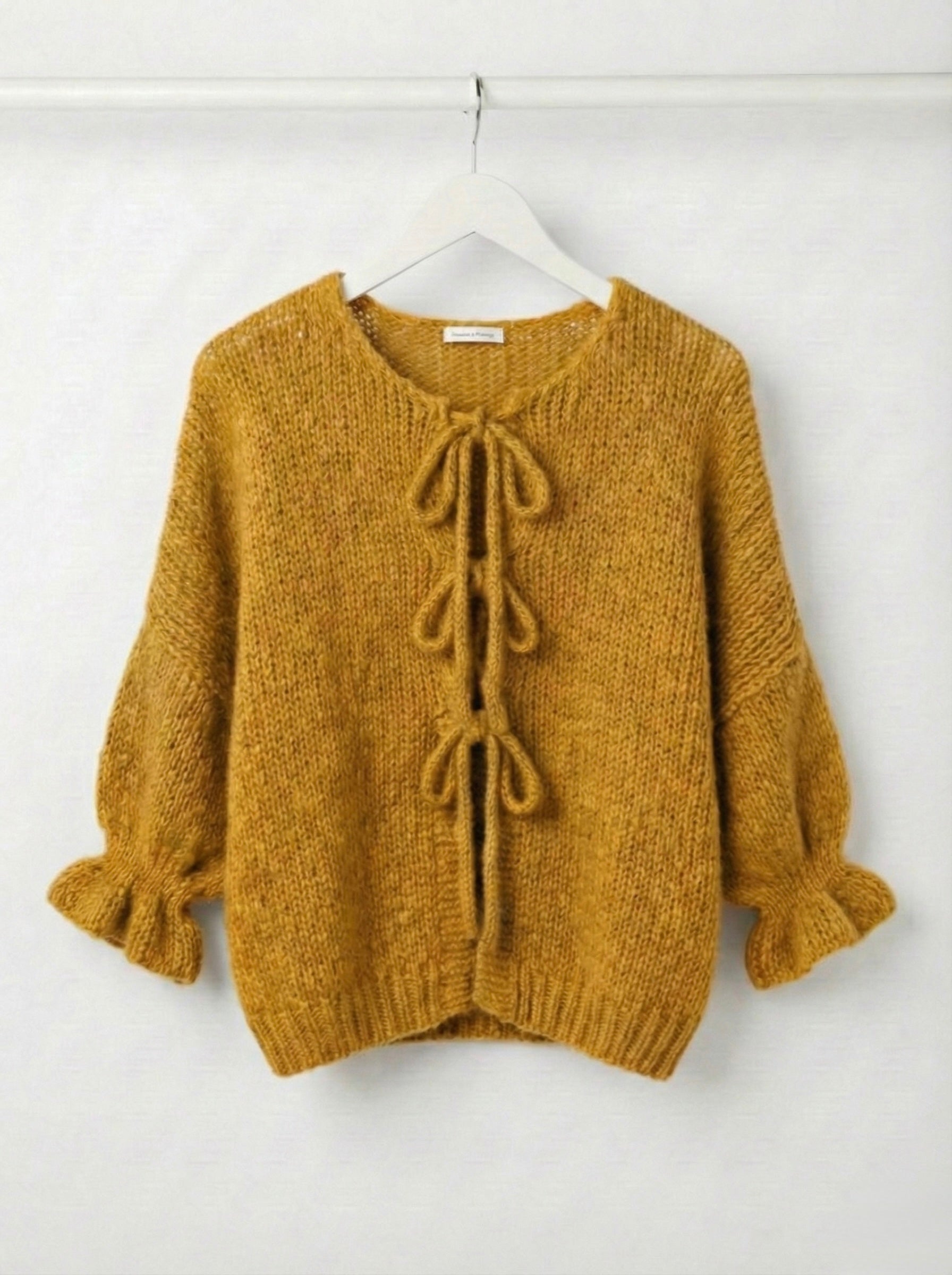 The Coquette Tie-Front Cardigan-  Mustard Yellow
