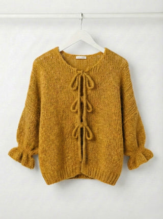 The Coquette Tie-Front Cardigan-  Mustard Yellow