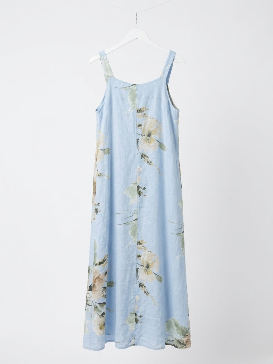 PIENZA FLORAL LINEN MIDI DRESS- OCHRE