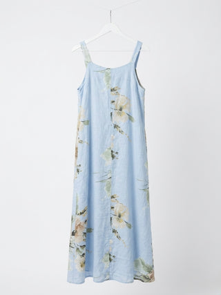 PIENZA FLORAL LINEN MIDI DRESS- OCHRE