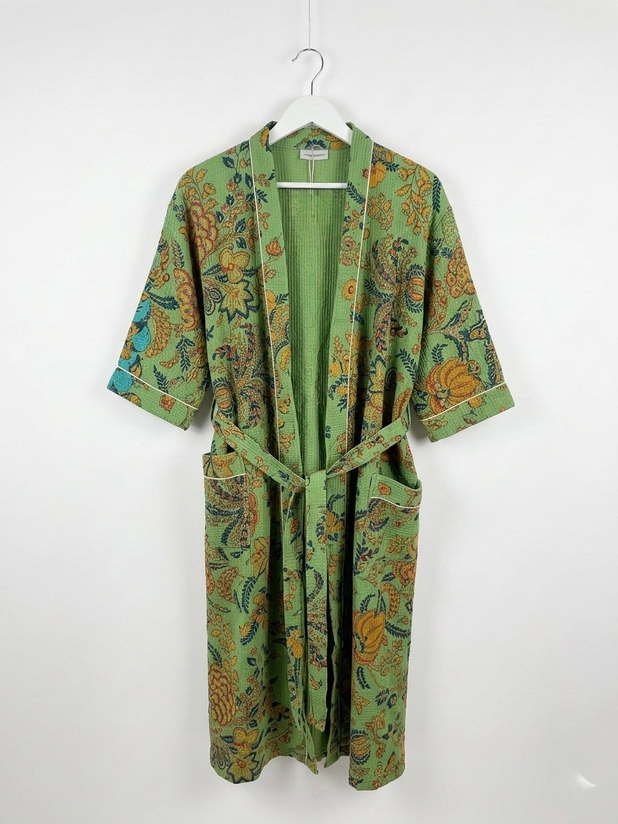 Sage Marigold Cotton Waffle Robe