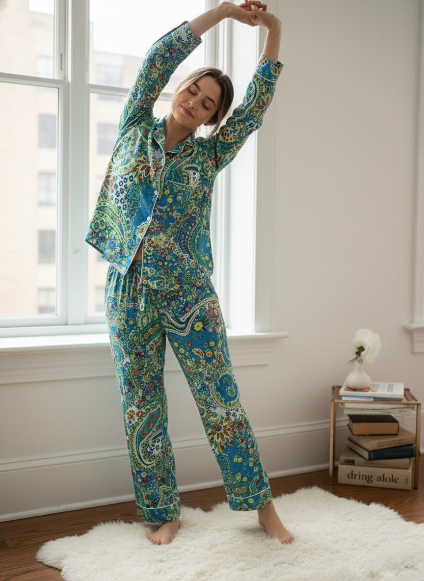 The Emerald Paisley Cotton Pajama Set