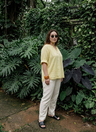 The Italian Linen Raglan Blouse- Custard