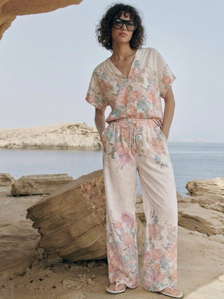 Floral Broderie Anglaise Top- White-Pink-Sage