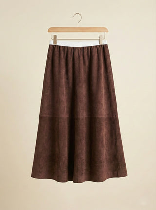 The Cognac Shimmer Waist Midi Skirt- Chocolate Brown