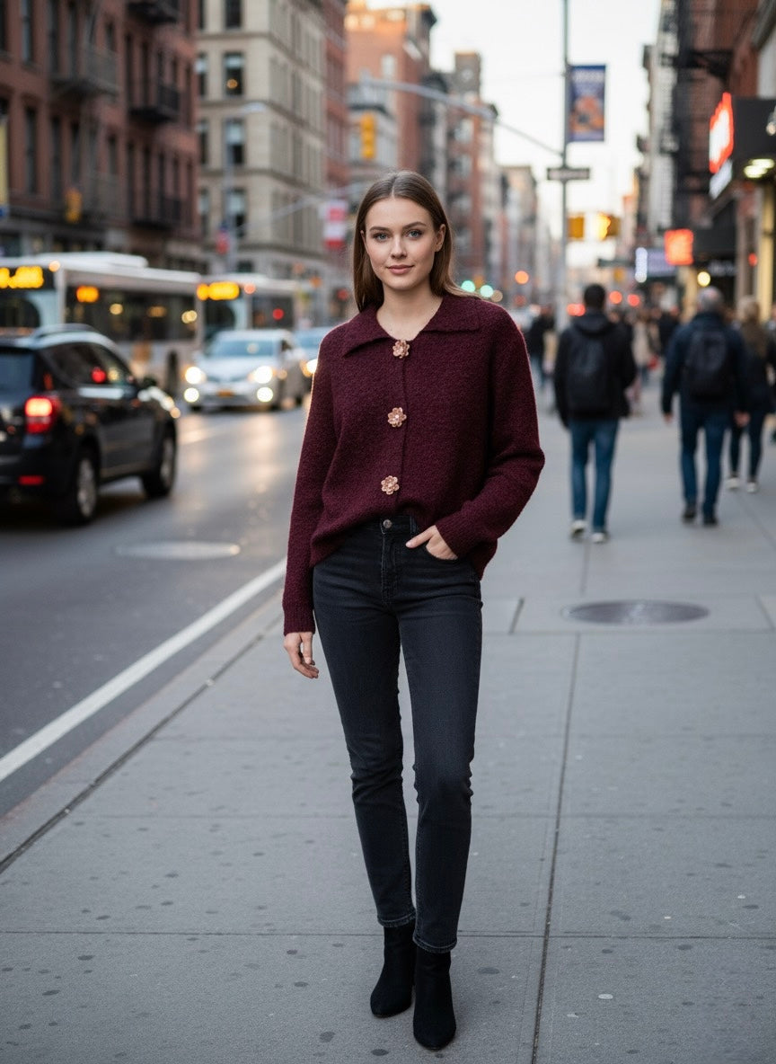The Coastal Sunset Cardigan- Burgundy
