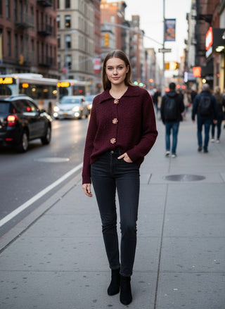 The Coastal Sunset Cardigan- Burgundy
