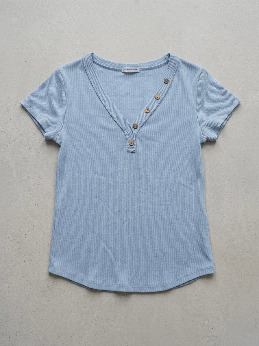 Periwinkle Ribbed Henley Tee