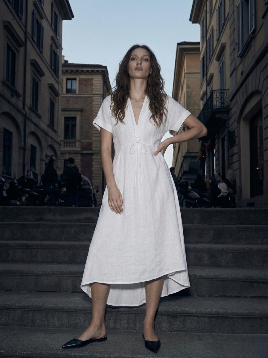 The Portofino Drawstring Midi- Antique White