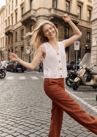 White Crochet Knit Vest