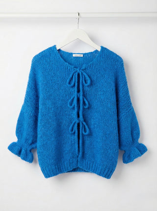 The Coquette Tie-Front Cardigan-Azure blue.