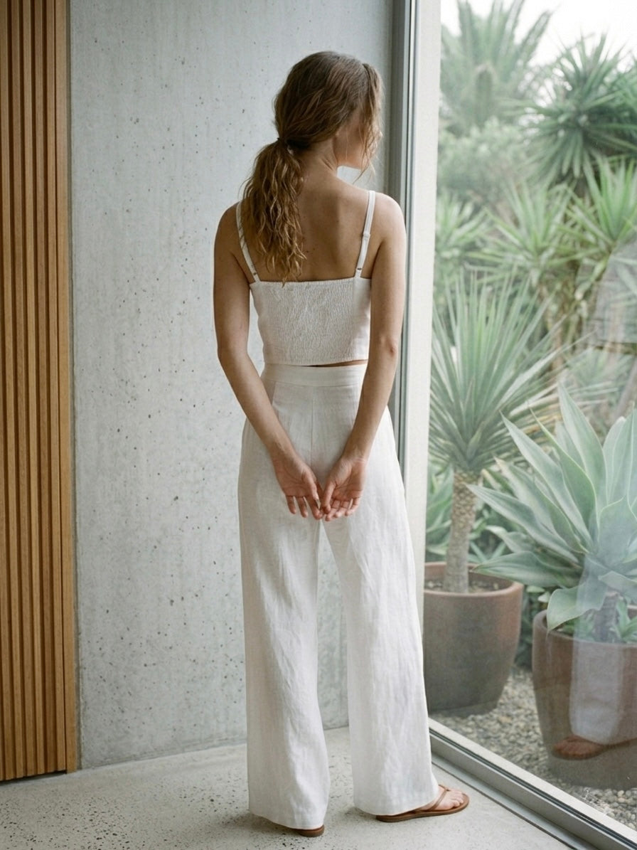 The Isla Wide Leg Pants- Optic white