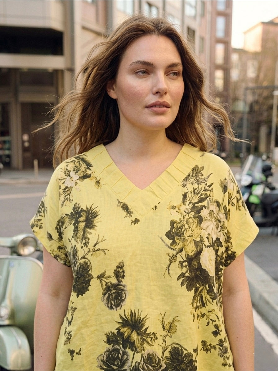 Siena Floral Italian Linen Top