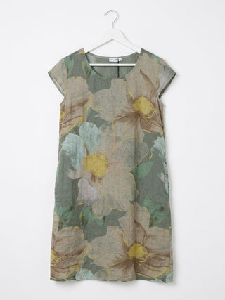 Floral Print Linen Blend Tunic Dress-Sage Green