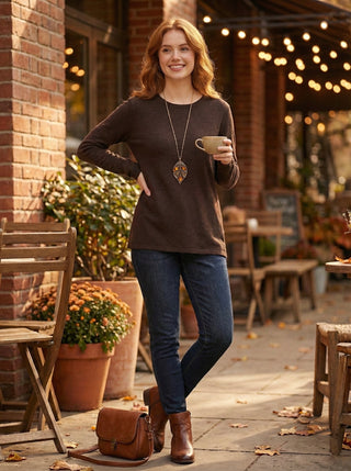 The Italian Soft Scoop Neck Sweater-Chocolate Brown