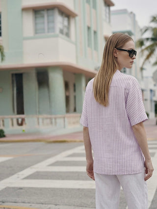 THE STRIPED RESORT SHIRT- MAUVE