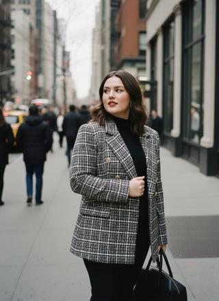 The "Milano" Textured Tweed Double-Breasted Blazer- Black