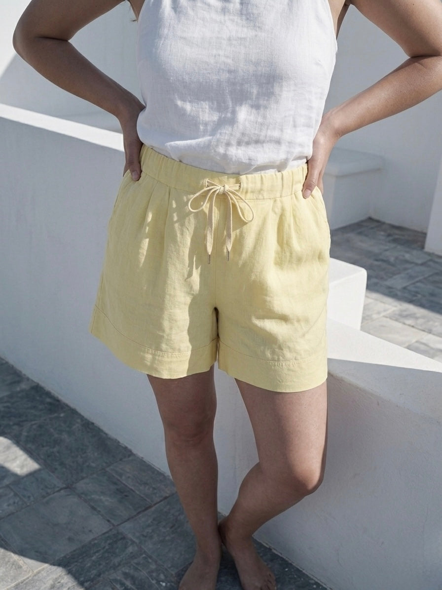 Linen Breezes Lounge Shorts- Lemon
