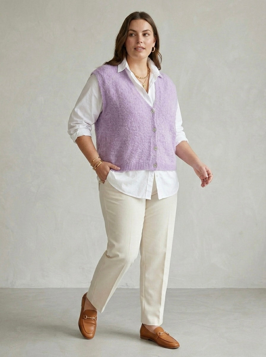 Cloud-Soft Alpaca Blend Button-Front Vest- Mauve