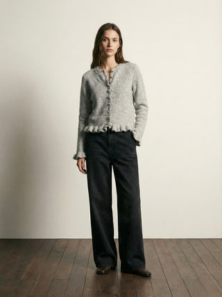 The Soft Grey Ruffle Hem Cardigan