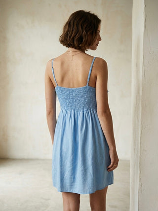 Shimmer Ruffle Mini Dress- Cornflower Blue