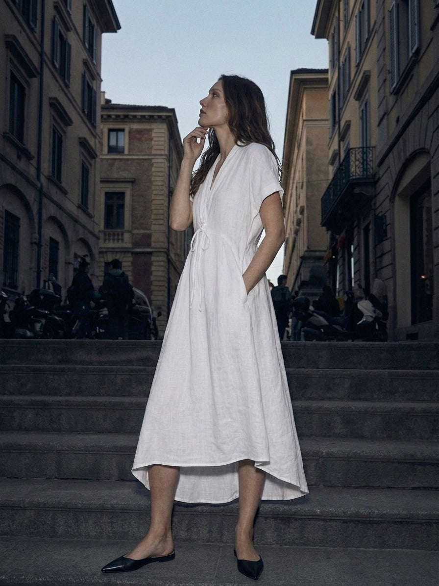 The Portofino Drawstring Midi- Antique White