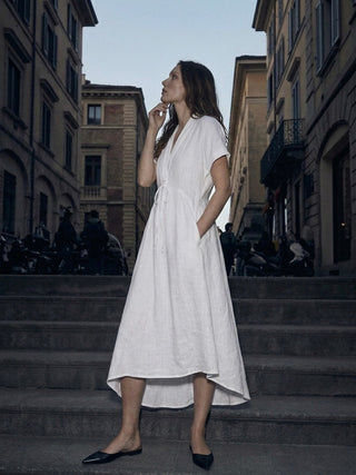 The Portofino Drawstring Midi- Antique White
