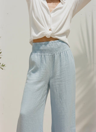 Linen Wide-Leg Breeze Pants- Powder Blue