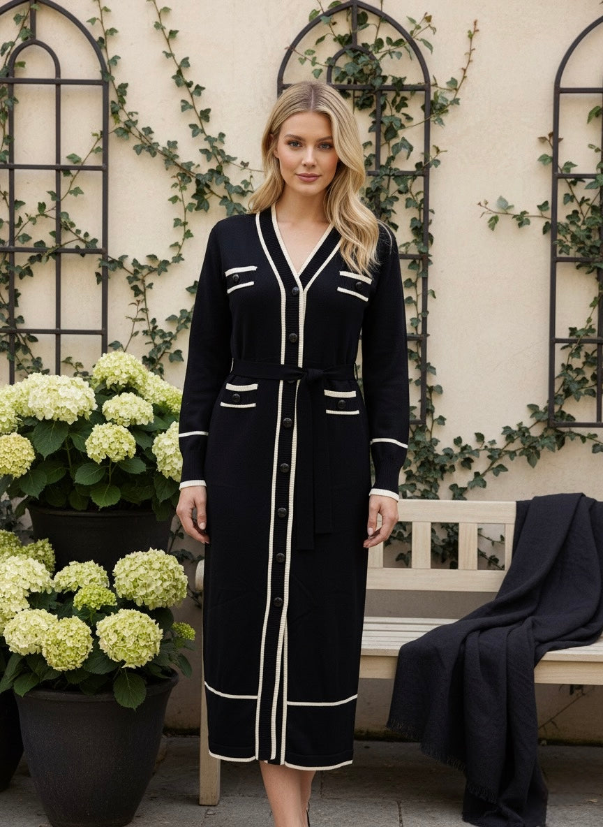 The Parisian Chic Knit Cardigan Maxi Dress