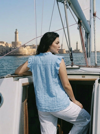 Capri Ruffle Top - Sky Blue