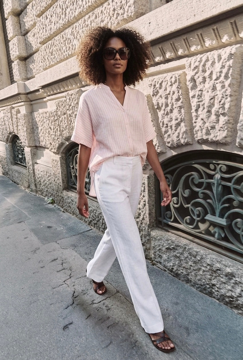THE STRIPED RESORT SHIRT- PASTEL PINK