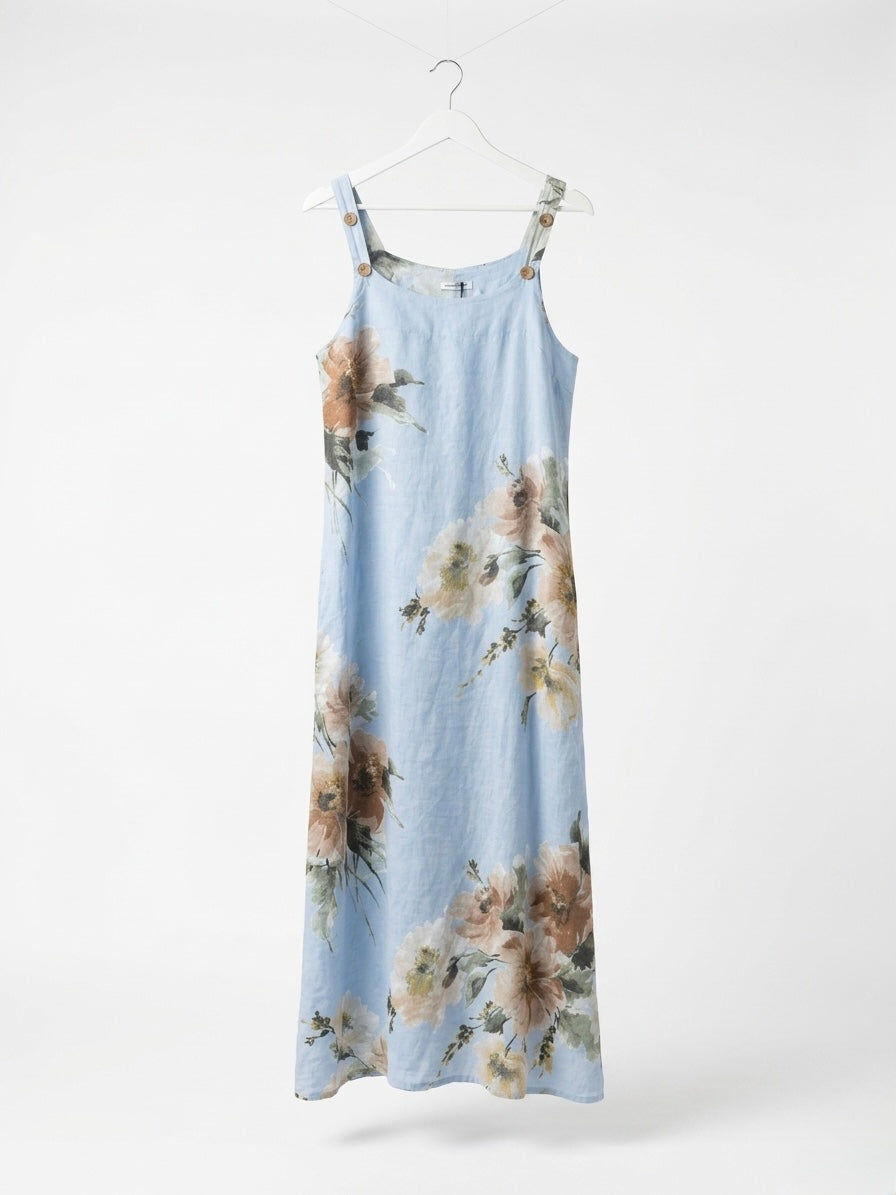 PIENZA FLORAL LINEN MIDI DRESS- OCHRE