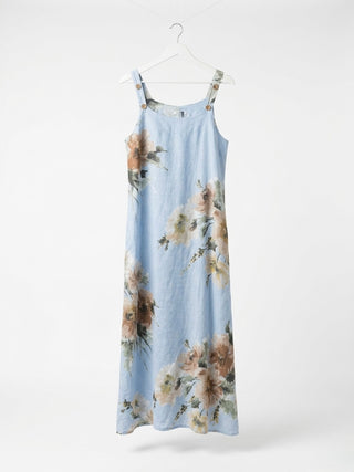 PIENZA FLORAL LINEN MIDI DRESS- OCHRE