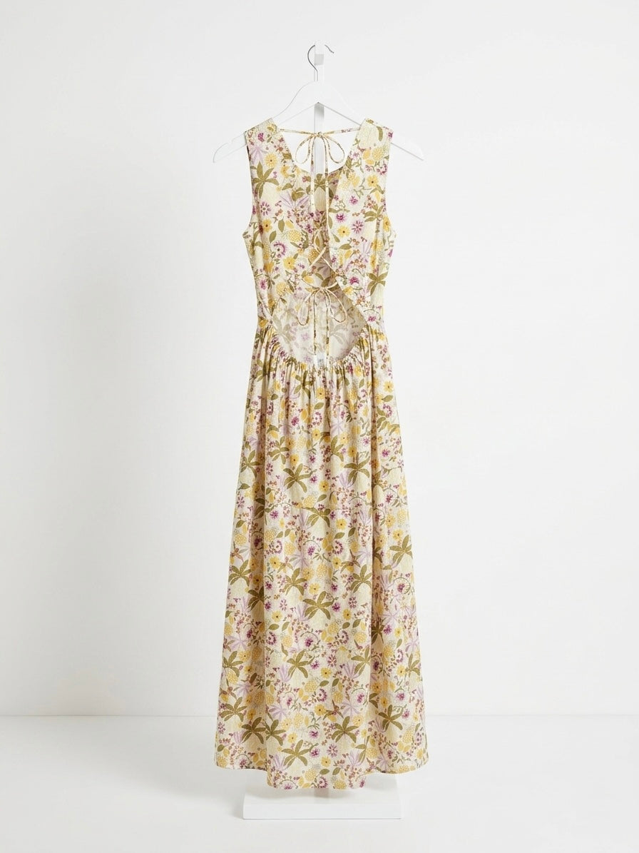 Garden Lace-Back Linen Maxi Dress
