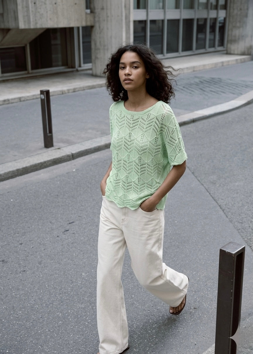 The Capri Chevron Knit Top- Pistachio Sorbet
