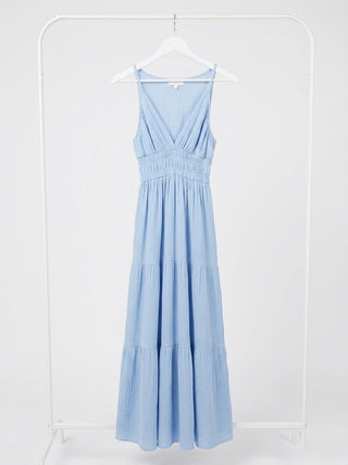COTTON SEERSUCKER MAXI DRESS- ICE BLUE