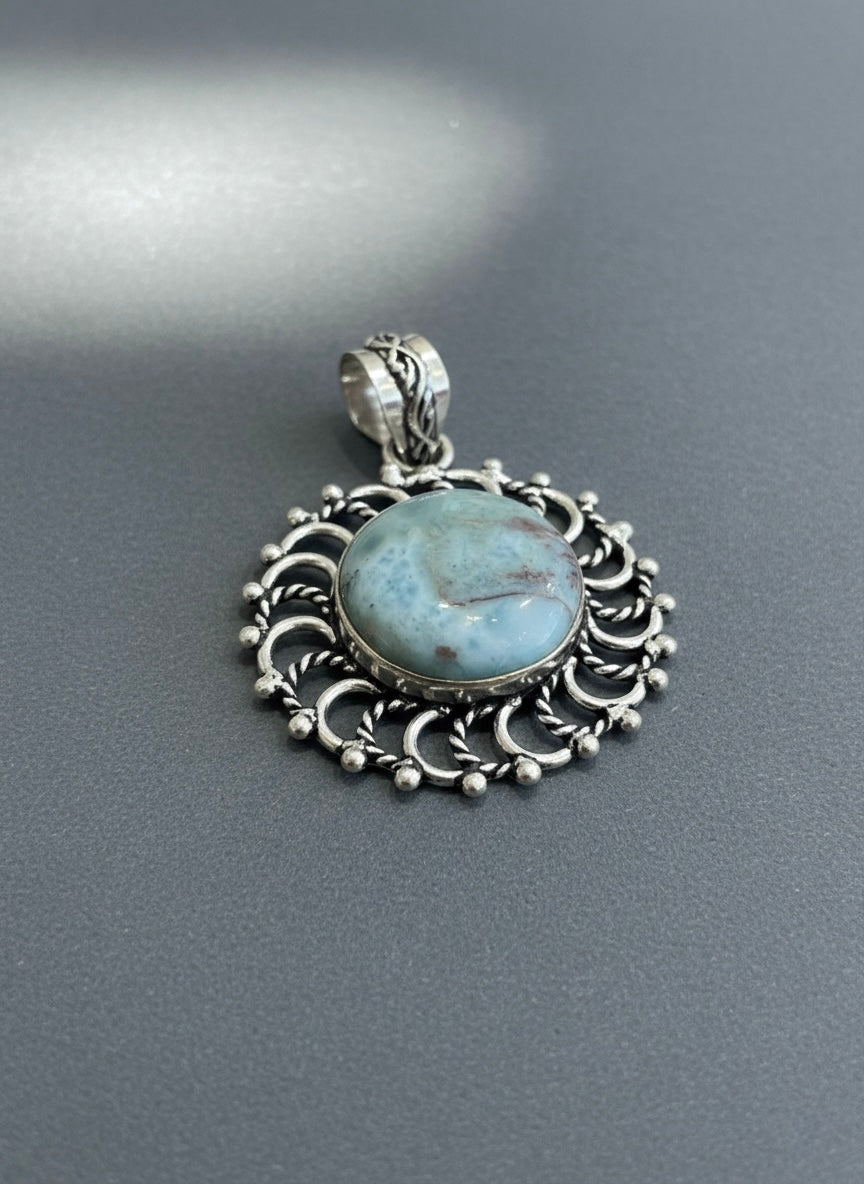 The Celestial Larimar Scallop Sterling Silver Pendant