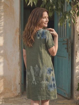 Isabella Italian Linen Art-Print Tunic- Sage Green